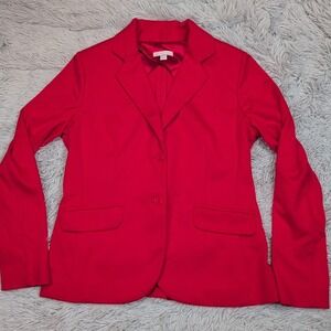 New‎ York & Company Jacket Womens M Red Blazer Lightweight Soft Faux Pockets